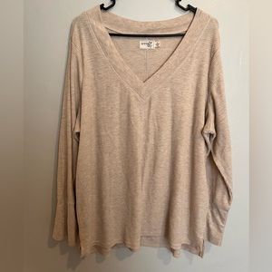TAN/CREAM PLUS WAFFLE TOP - SWEATER TOP